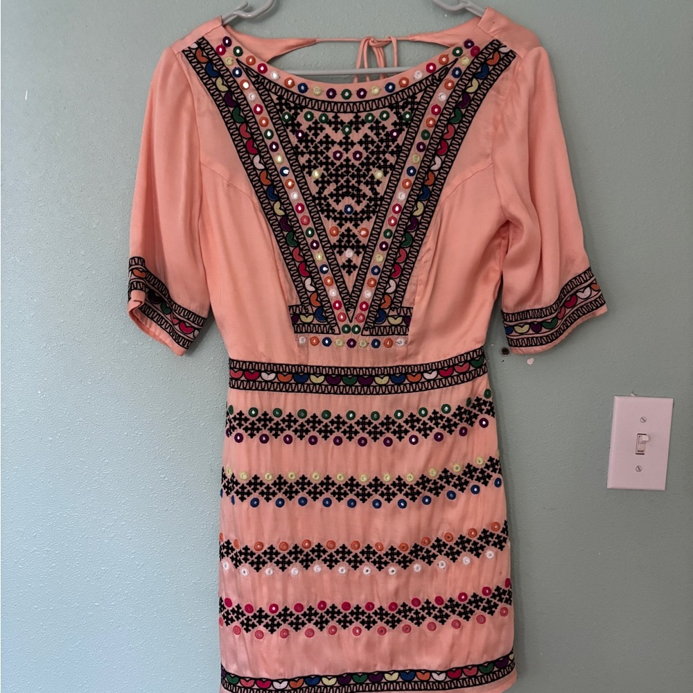 MAJORELLE Beaded Peach Mini Dress